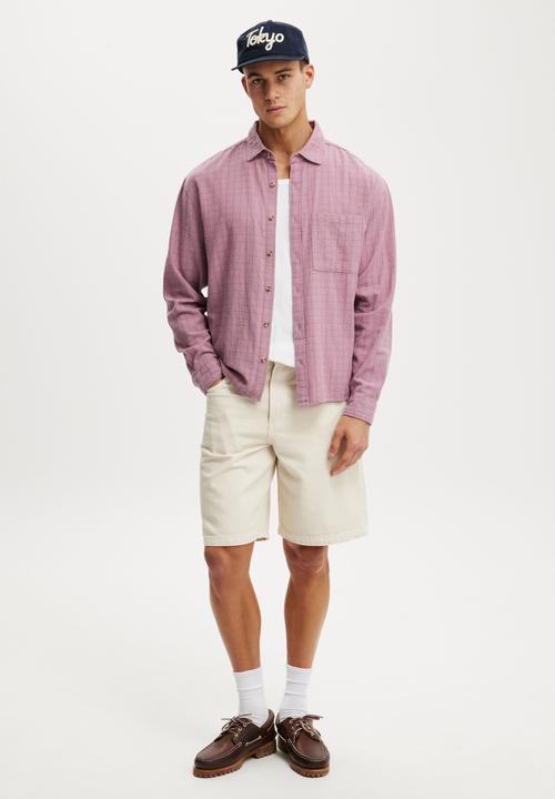 Cotton On - Remi Long Sleeve Shirt - Washed Berry Dobby