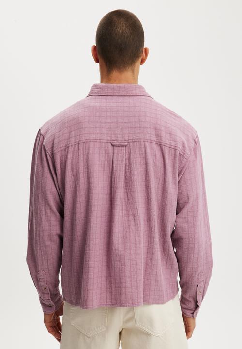 Cotton On - Remi Long Sleeve Shirt - Washed Berry Dobby