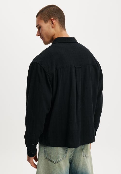 Cotton On - Remi Long Sleeve Shirt - Washed Black Dobby