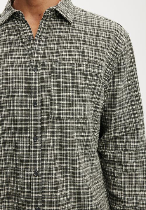 Cotton On - Remi Long Sleeve Shirt - Black Textured Check