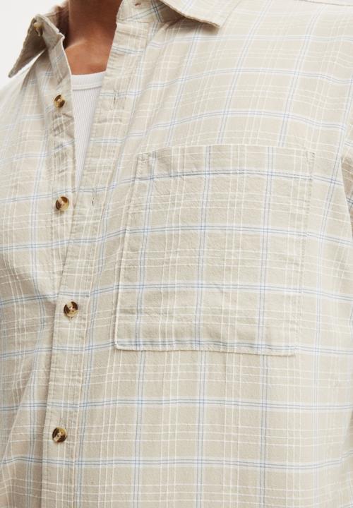 Cotton On - Remi Long Sleeve Shirt - Stone Textured Check
