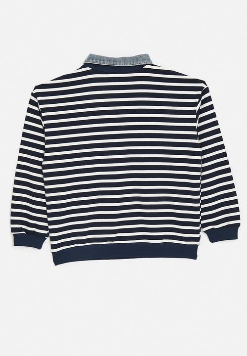 Pop Candy - Denim collared sweatshirt - navy stripes/king of beasts