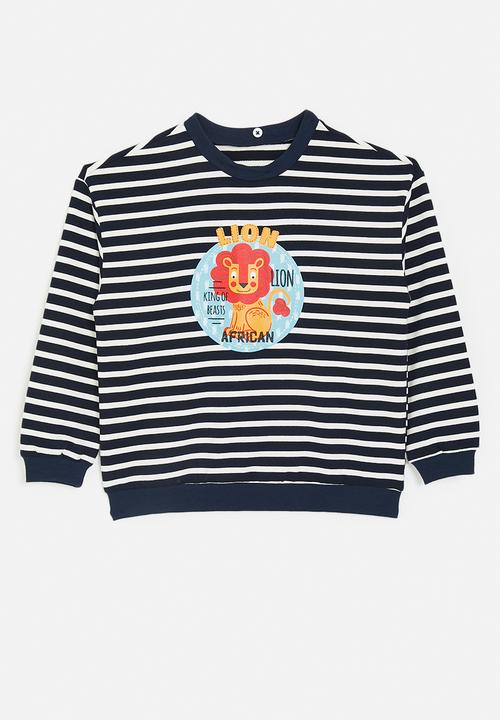 Pop Candy - Denim collared sweatshirt - navy stripes/king of beasts