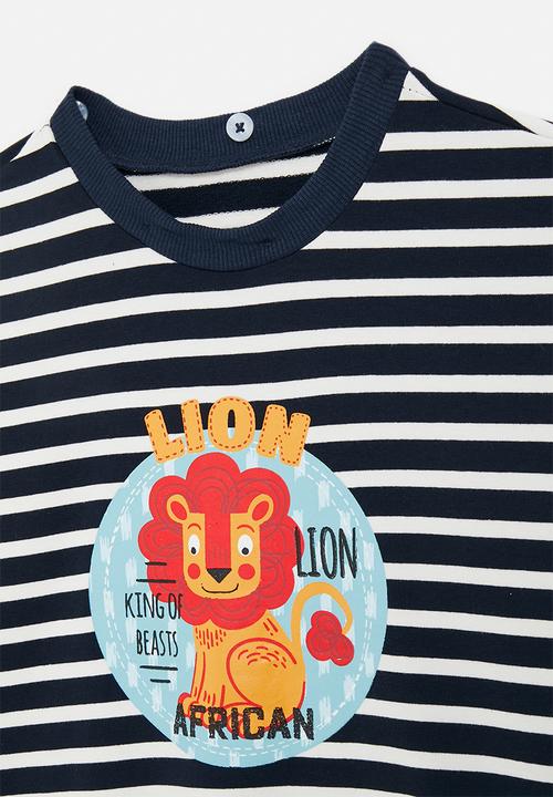 Pop Candy - Denim collared sweatshirt - navy stripes/king of beasts
