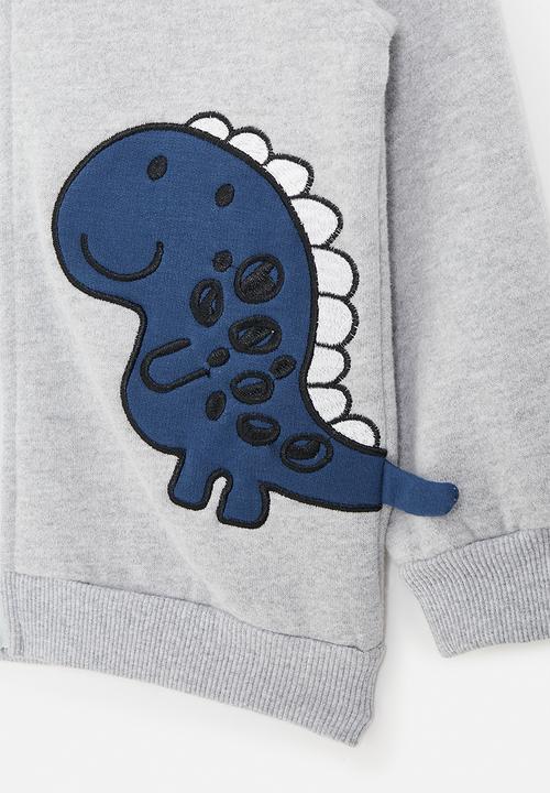 Pop Candy - 3D embroidered dino patch hoodie - light grey/roar