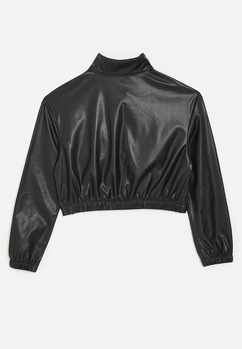 Pop Candy - Faux leather cropped jacket - black
