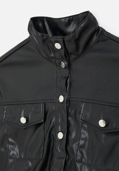 Pop Candy - Faux leather cropped jacket - black