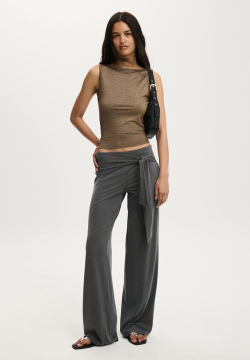 Cotton On - Lurex High Neck Tank - Dark Oak
