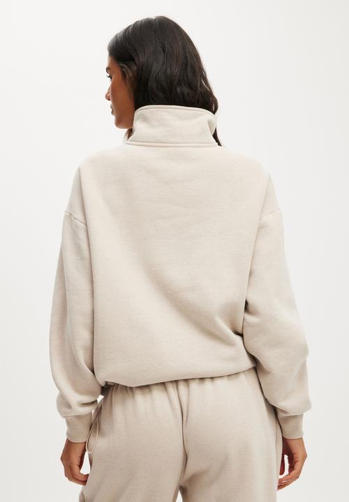 Cotton On - Plush Half Zip Sweatshirt - Sesame Marle