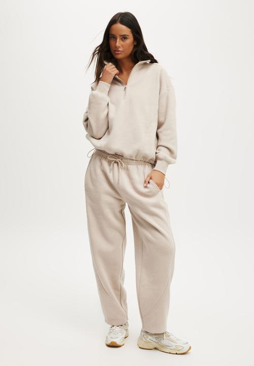 Cotton On - Plush Half Zip Sweatshirt - Sesame Marle
