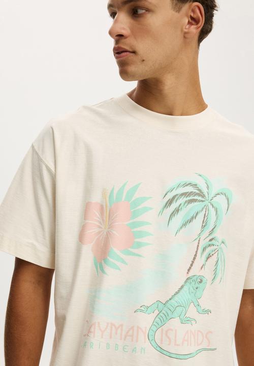 Cotton On - Box Fit Graphic T-shirt - Creampuff/Cayman Islands