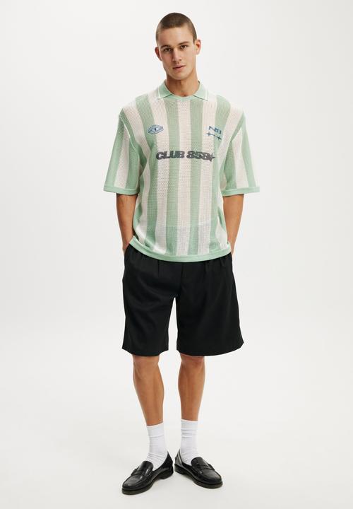Cotton On - Knitted Sports Polo - Seafoam Stripe