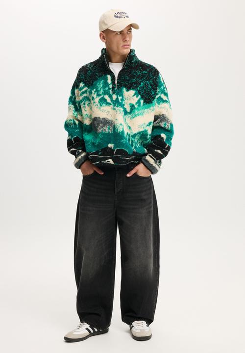 Cotton On - Quarter Zip Teddy Fleece - Green Multi Mountains