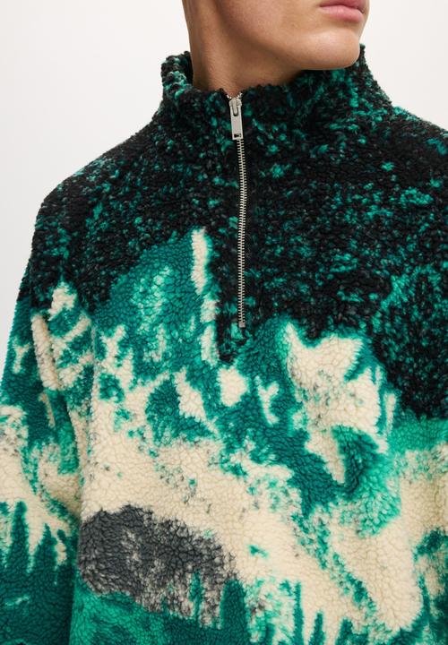 Cotton On - Quarter Zip Teddy Fleece - Green Multi Mountains