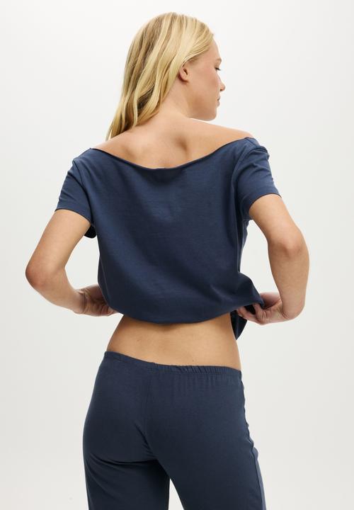 Cotton On - Off the shoulder tee - steely blue wash/ new york  94