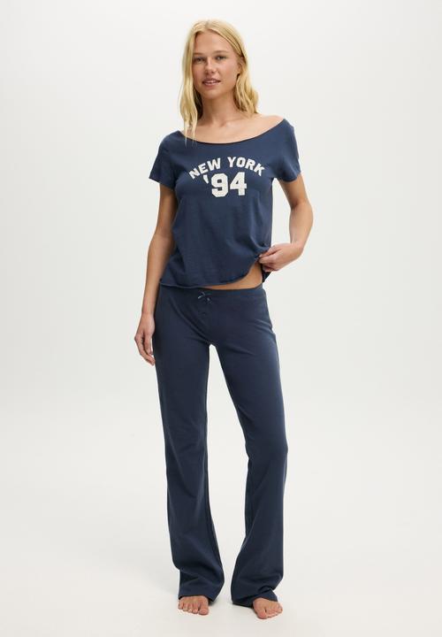 Cotton On - Off the shoulder tee - steely blue wash/ new york  94