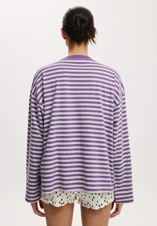 Cotton On - Oversized boxy long sleeve tee - sophie stripe plum pulse