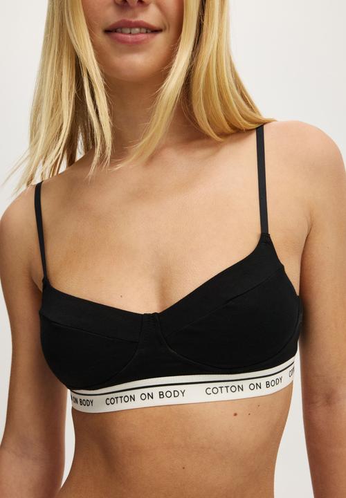 Cotton On - Branded Cotton Balconette Bralette - Black