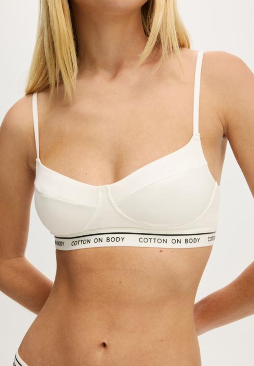 Cotton On - Branded Cotton Balconette Bralette - White