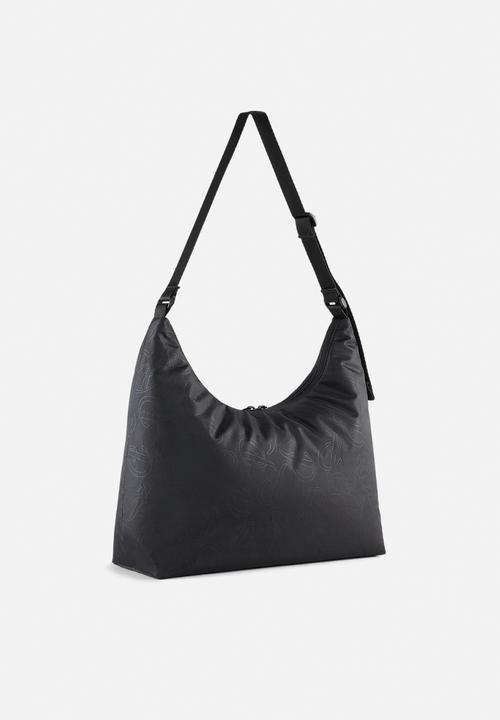 Pop slouchy hobo bag- puma black-puma script aop