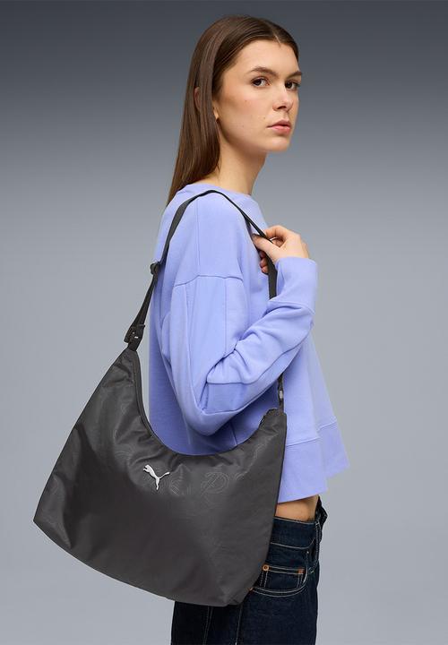 ポム Pop slouchy hobo bag- puma black-puma script aop