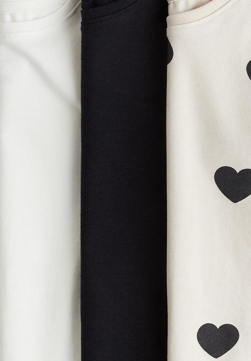 H&M - 3-Pack long-sleeved tops - light beige/hearts
