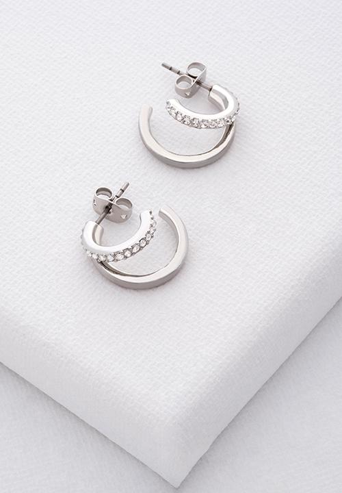 Ted Baker - Helias crystal double hoop earrings - silver