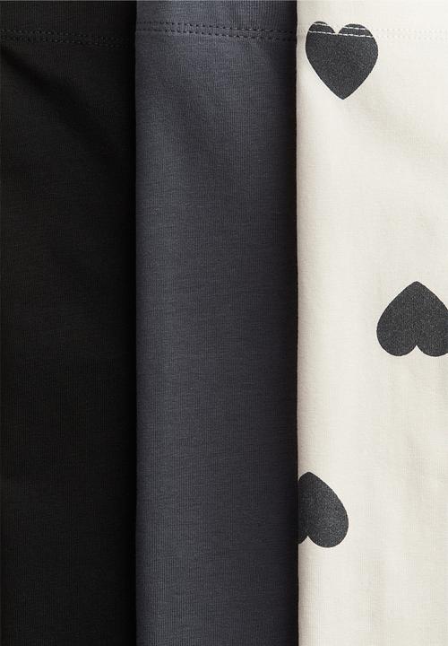 H&M - 3-Pack jersey leggings - dark grey/hearts