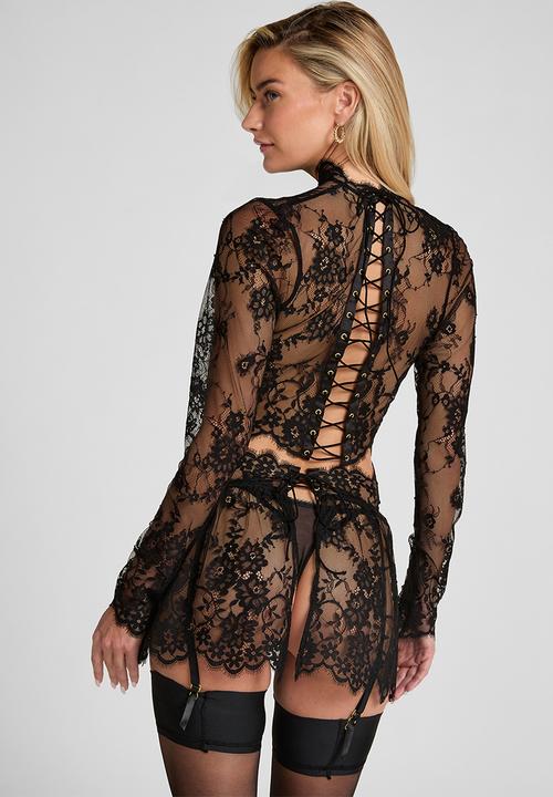 Hunkemoller - Top long sleeve lace mya - black