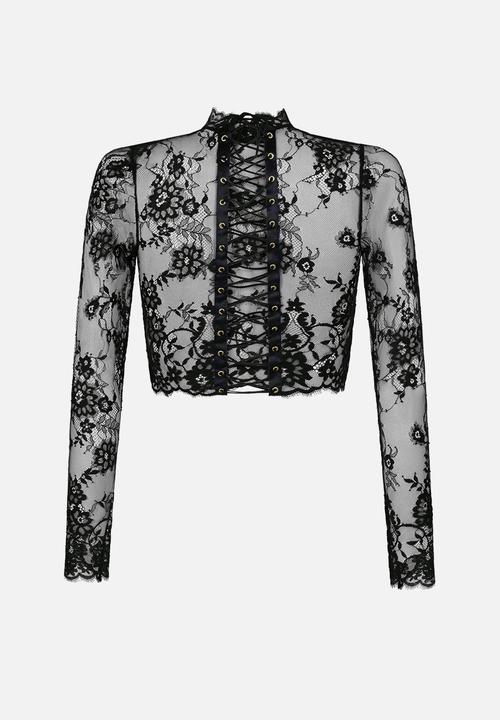 Hunkemoller - Top long sleeve lace mya - black