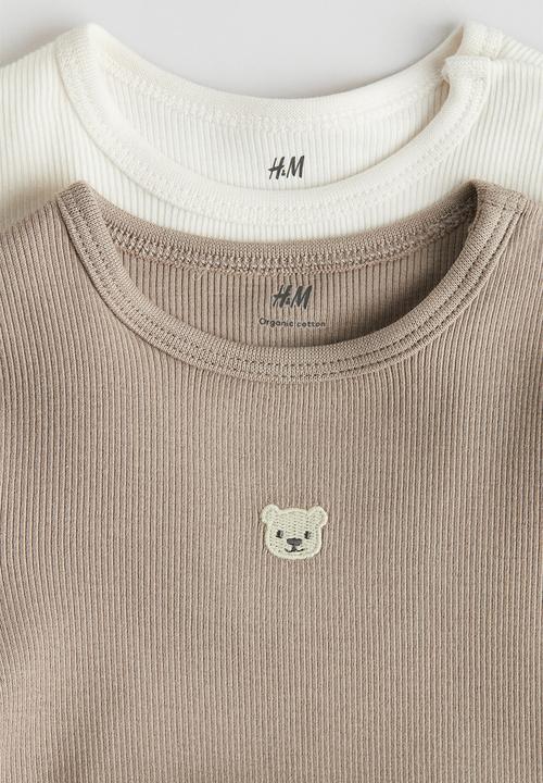 H&M - 2-Pack long-sleeved bodysuits - light brown & bear