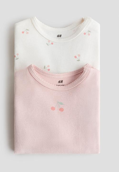 H&M - 2-pack long-sleeved bodysuits - light pink cherries