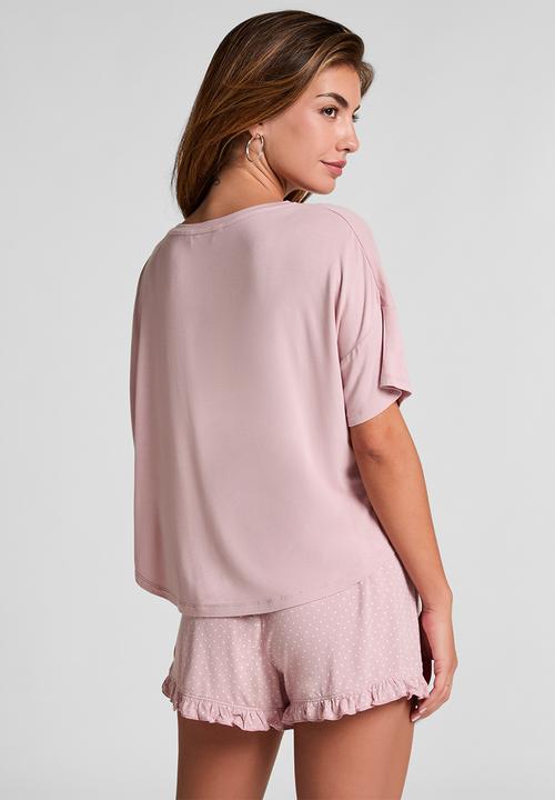 Hunkemoller - Pj short jersey loosefit dot - pink