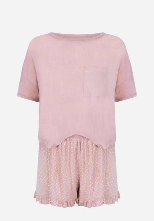 Hunkemoller - Pj short jersey loosefit dot - pink