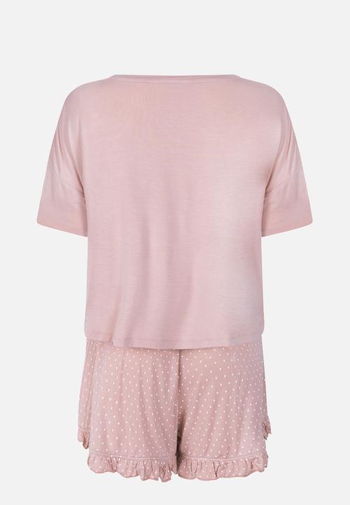 Hunkemoller - Pj short jersey loosefit dot - pink