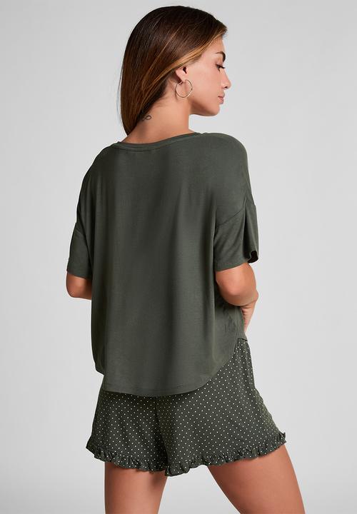 Hunkemoller - Pj short jersey loosefit dot - green