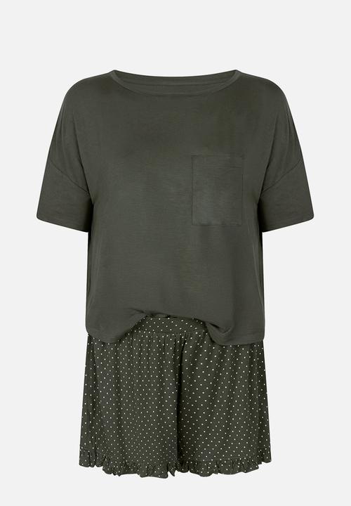 Hunkemoller - Pj short jersey loosefit dot - green