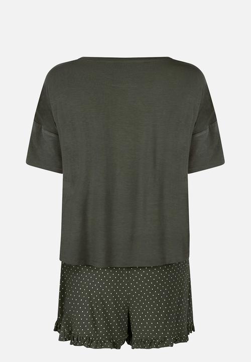 Hunkemoller - Pj short jersey loosefit dot - green