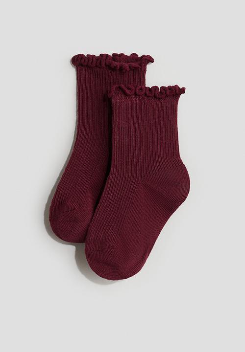 H&M - 4-pack overlock-detail socks - beige,red,white