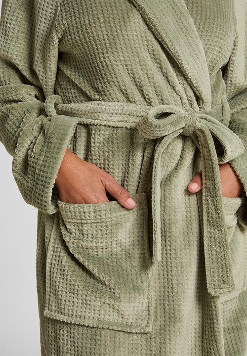 Hunkemoller - Robe long flannel fleece emb - sea grass