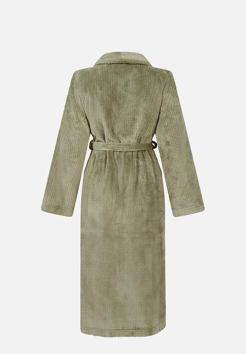 Hunkemoller - Robe long flannel fleece emb - sea grass