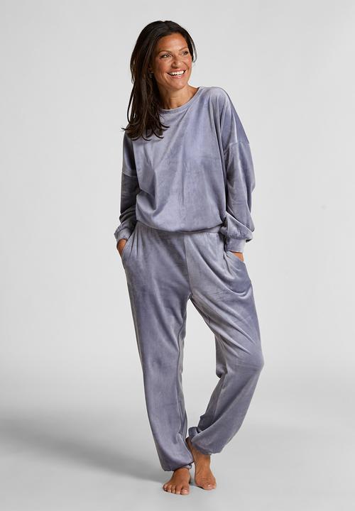 Hunkemoller - Top ls velours crew - blue granite
