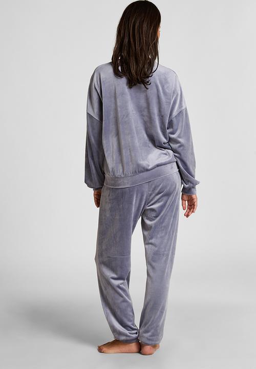 Hunkemoller - Top ls velours crew - blue granite
