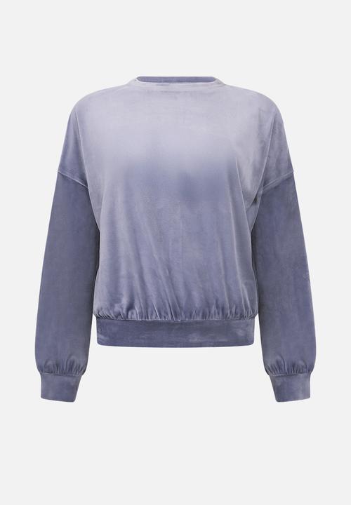 Hunkemoller - Top ls velours crew - blue granite