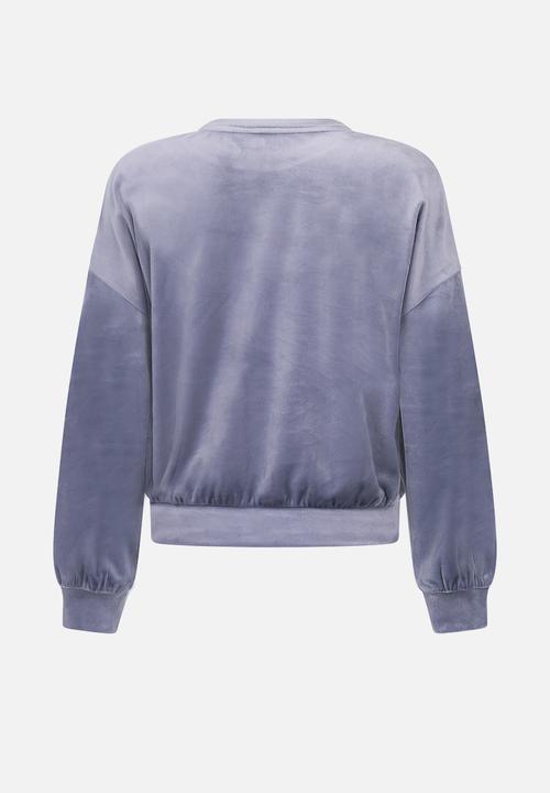 Hunkemoller - Top ls velours crew - blue granite