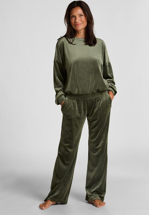 Hunkemoller - Top ls velours crew - green
