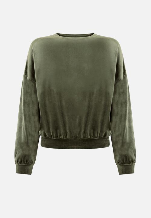 Hunkemoller - Top ls velours crew - green