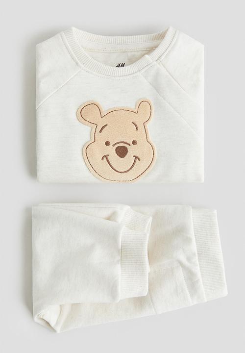 H&M - 2-Piece appliquéd sweatshirt set - cream/winnie the pooh
