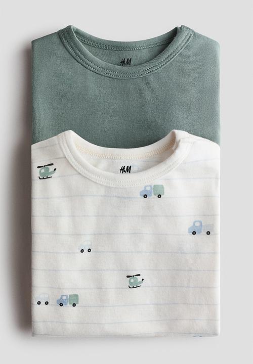 H&M - 2 pack long-sleeved bodysuits - dark green vehicles