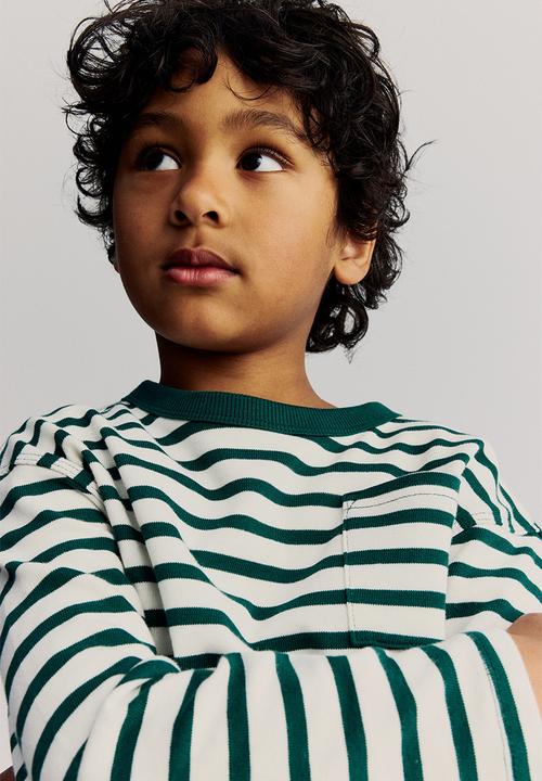 H&M - Long-sleeved t-shirt - dark green & white striped 